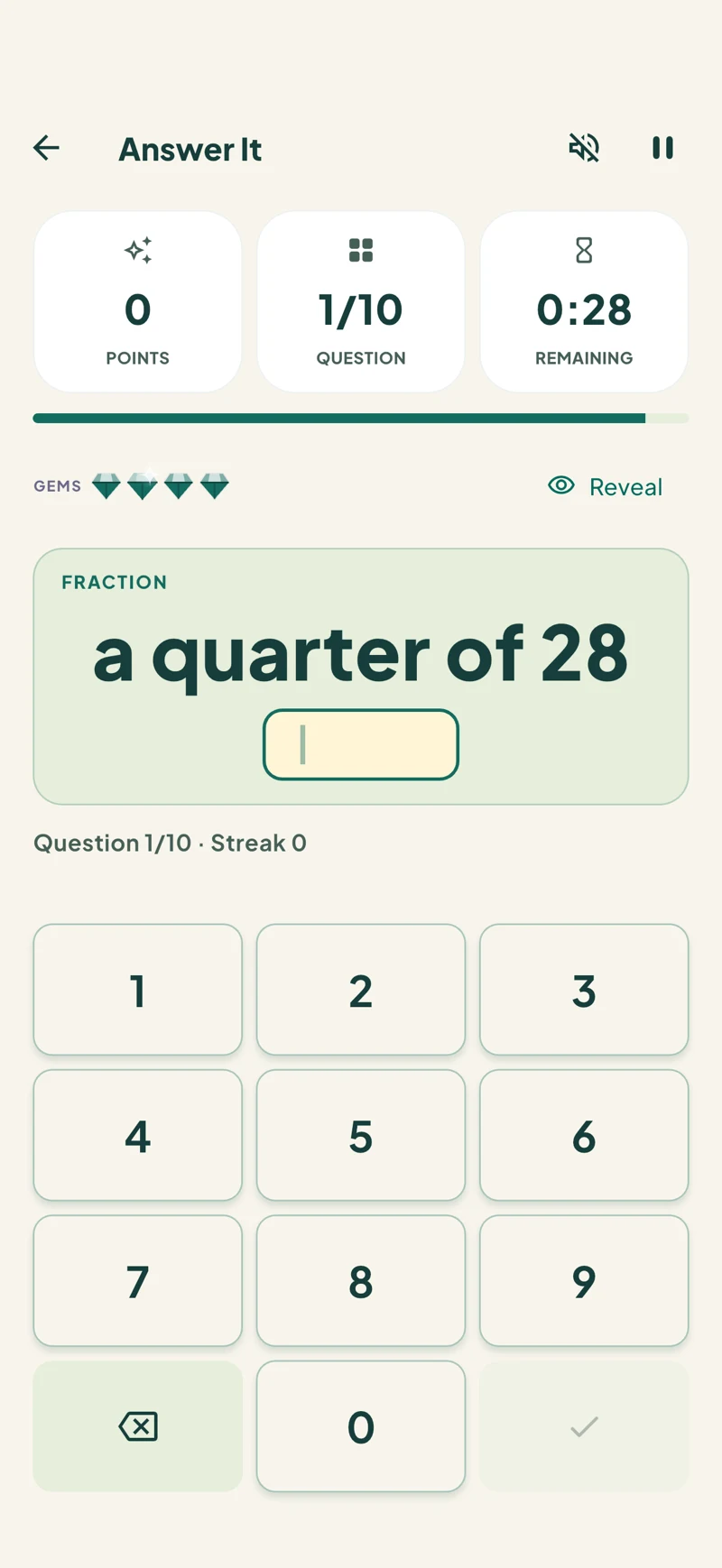 Answer It gameplay in Puzzlecub’s cream-and-teal interface